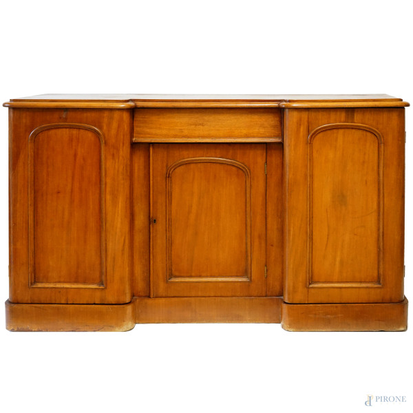 Credenza in legno di mogano, anni '30 del XX secolo, a tre sportelli e un cassetto, cm 88x152x48 