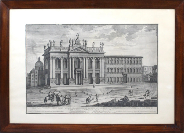 Da Giuseppe Vasi (Corleone 1710 - Roma 1782), Veduta di San Giovanni in Laterano, incisione, cm. 60x86, XX secolo, entro cornice.