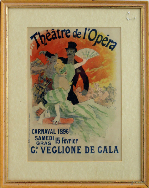 Manifesto, Theatre de l&#39;opera, Carneval 1896, Atelier Cheret, 28X19, entro cornice.