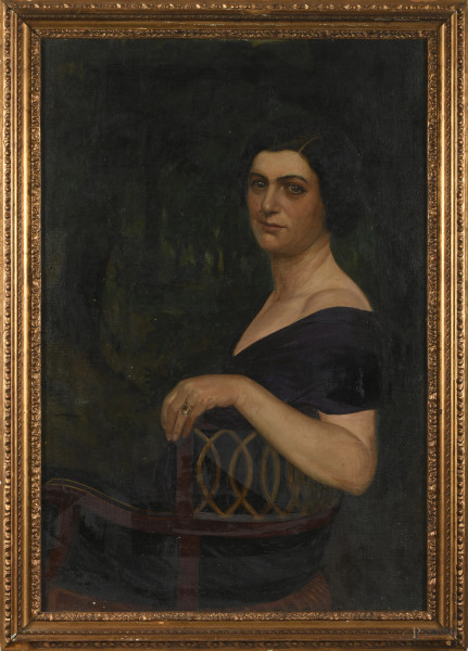 Alessandro Morani (1856-1941), Ritratto di signora, olio su tela, cm 100x67, firmato  e datato "Arsoli 1929" in basso a destra, entro cornice, (piccolissimi fori, sollevamenti di colore, tela da ritensionare)