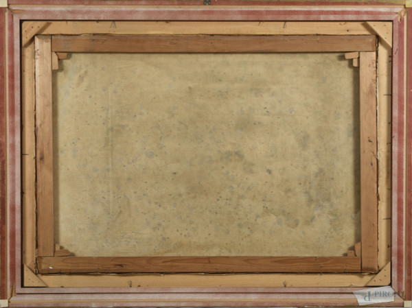 Lungo il fiume, XX secolo, olio su tela, cm 70x100, firmato in basso a sinistra, entro cornice