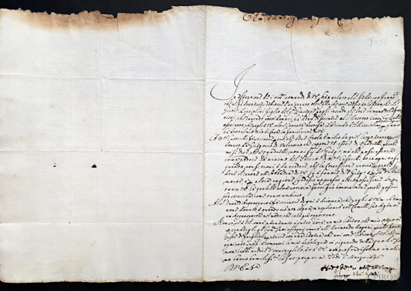 Antico raro manoscritto umbro del 1789, vergato a penna d’oca e inchiostro di galla su carta vergellata e filigranata, reca all’interno raro timbro papale