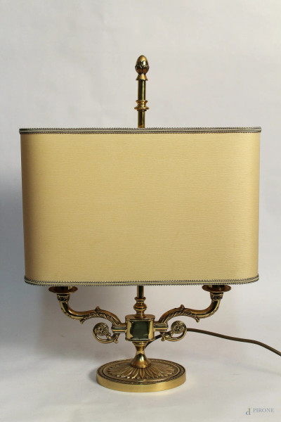 Lampada da scrivania in bronzo dorato, H 55 cm.