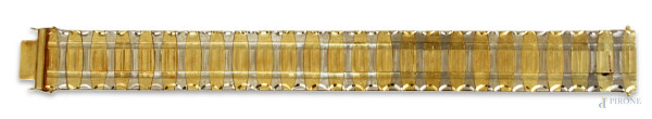 Bracciale rigido in oro bianco e giallo 18 kt, gr. 41,5, (piccolo difetto).