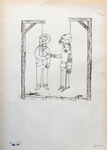 Senza Titolo, disegno a tecnica mista  su carta, cm 21 x 30 firmato, provenienza Galerie Rive Gauche Paris-Rome