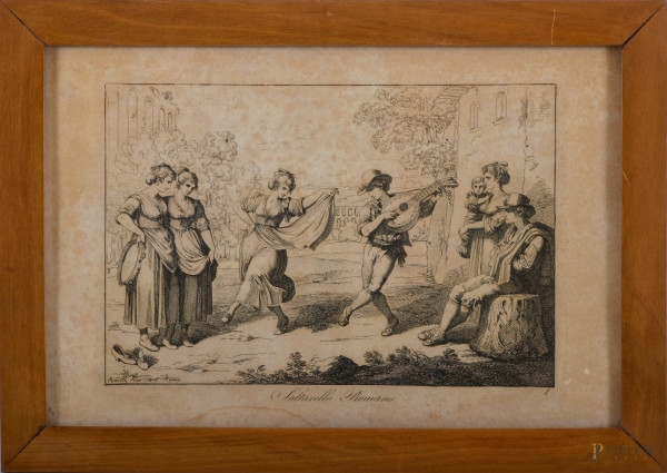 Lotto di 24 incisioni di Bartolomeo Pinelli, cm 23x36 entro cornice, (difetti, gore e tracce di u...