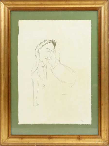 Ritratto di Leopold Zborowski, da Amedeo Modigliani, riproduzione, es. 130/150, cm 56x39, timbro a secco Studio d'arte Perna Milano, entro cornice