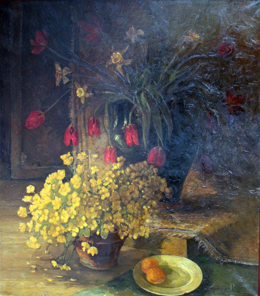 Natura morta con vaso con fiori, olio su tela, cm 114x103, entro cornice firmato.