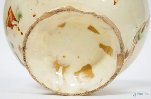Zuppiera con coperchio in ceramica effetto marmorizzato, XX secolo, altezza cm 21 (difetti)