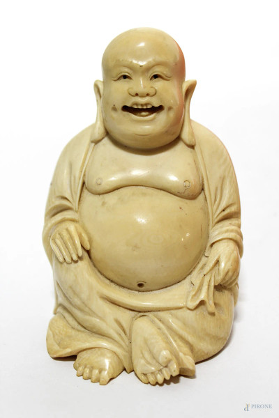 Budda, scultura in avorio, fine XIX sec, h 9 cm.