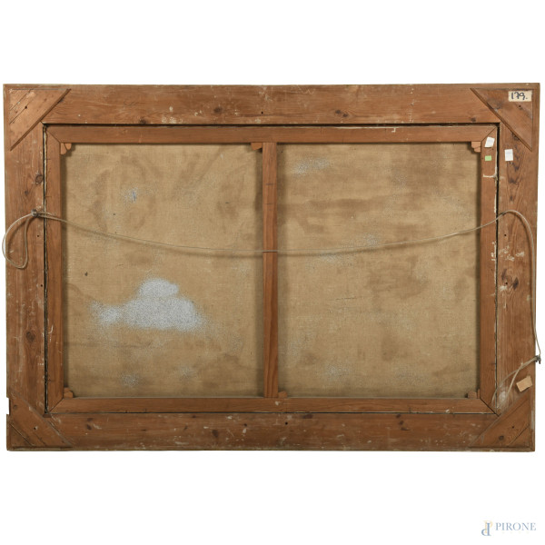 Scena conviviale, inizio XX secolo, olio su tela, cm 98x152, entro cornice