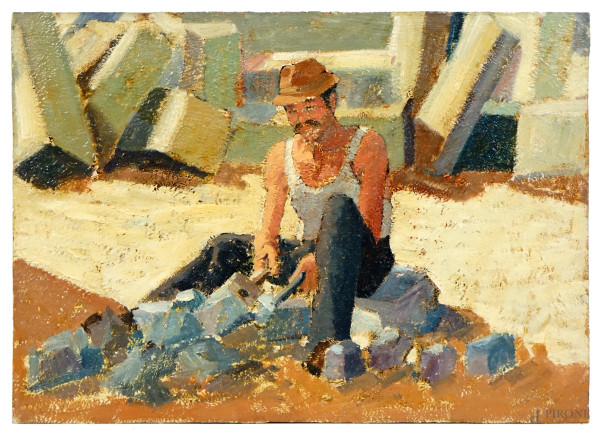 Vincenzo Morra - Contadino, olio su tavola, cm 50x70, (piccoli difetti).