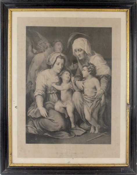 La S.te Vierge et l'Enfant Jesus, antica stampa, cm. 61x46, entro cornice.