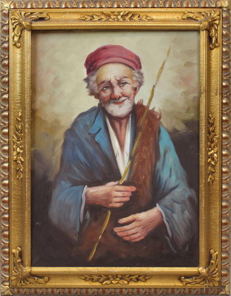 Ritratto di anziano, olio su tela, cm 70x50, XX secolo