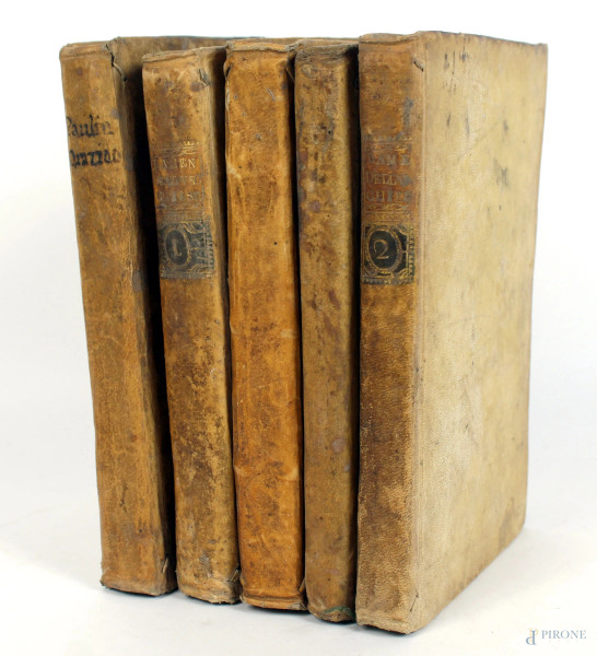 Lotto di cinque volumi del XVIII secolo.