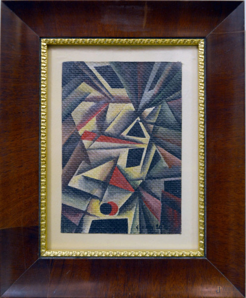 Composizione geometrica, olio su tela cm 11x17 entro cornice.