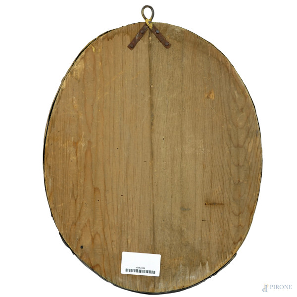 Placca in rame dorato e brunito raffigurante il ritratto di un papa, XIX-XX secolo, cm 40,5x32,5