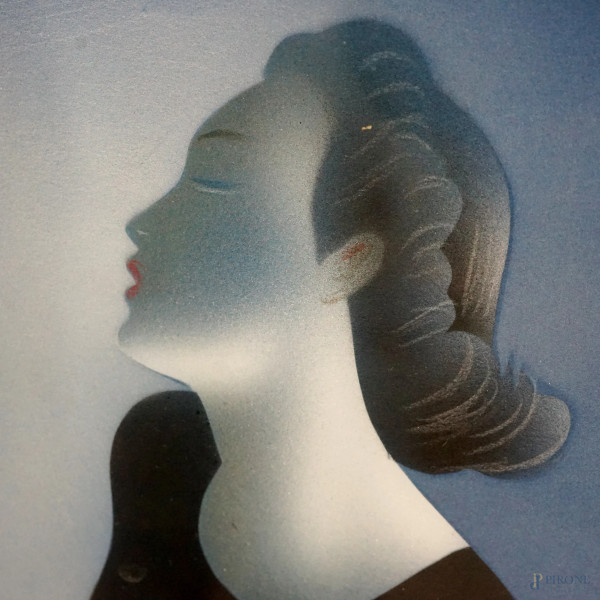 Pattinatrice, aerografo su carta, firmato in alto a destra Mancioli, misure comprese passepartout...