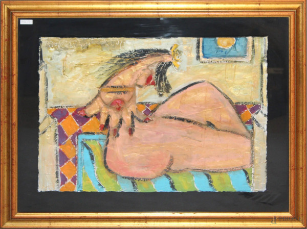 Paolo Da San Lorenzo - Nudo, tecnica mista su tela, cm. 50x70, entro cornice.