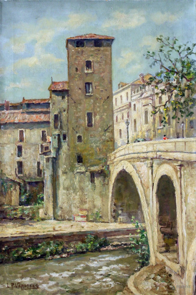 Ponte romano dipinto ad olio su tela 40x60 firmato