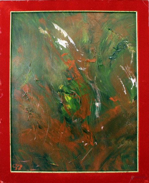 Astratto, olio su tela, cm. 50x40, siglato.