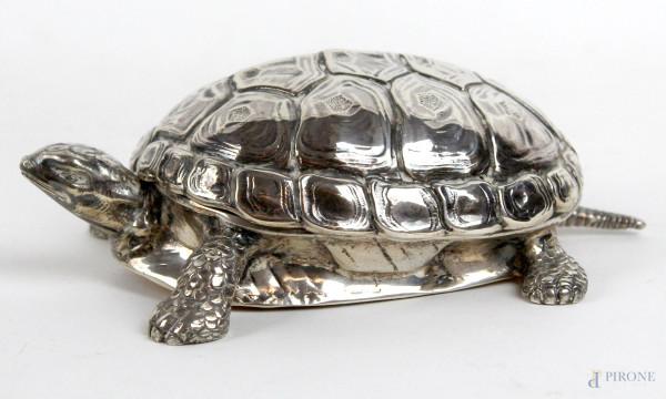 Portagioie in argento 925 a forma di tartaruga, cm 6x18x11, gr 460