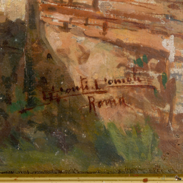 Lavandaie alla fonte, XIX-XX secolo secolo, olio su tela applicata su tavoletta, cm 30x45, firmat...