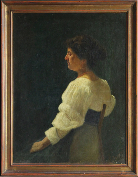 Ritratto di popolana, olio su tela, XIX sec., cm 84 x 64, entro cornice.