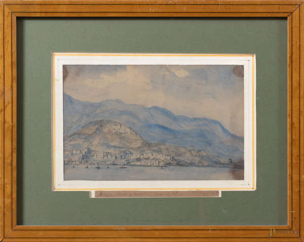 Costa messinese, XIX secolo, tecnica mista su carta, cm 13x20,5, iscritto e datato 