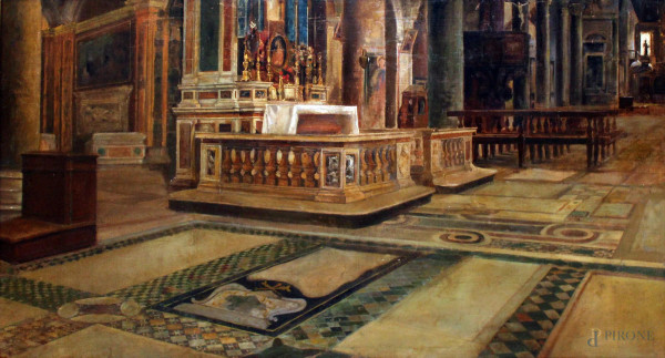 Interno della basilica di Santa Maria, olio su tela, 70x135 cm, entro cornice