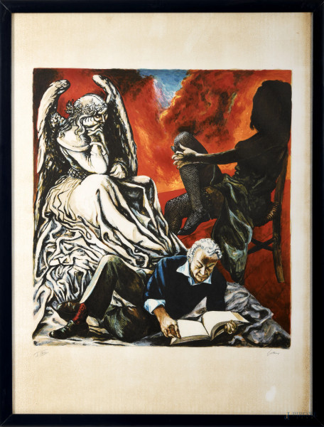 Renato Guttuso (Bagheria, 1911 – Roma, 1987), Allegorie della sera, litografia, esemplare n. I/XXX, firmato a matita in basso a destra "Guttuso", cm 76x56, entro cornice