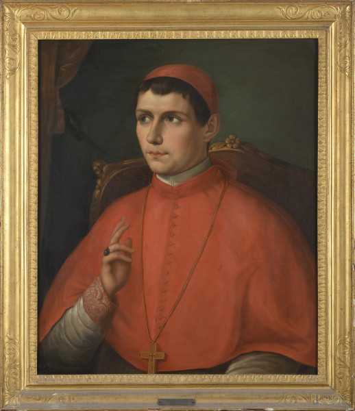 Ritratto del cardinale Sisto Riario Sforza, XIX secolo, olio su tela, cm 78x65, entro cornice, (lieve craquelure e abrasioni)