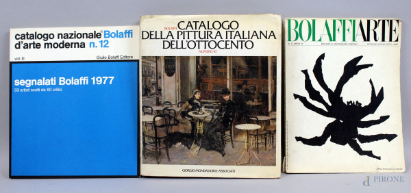 Lotto di tre cataloghi d'arte Bolaffi, (difetti).