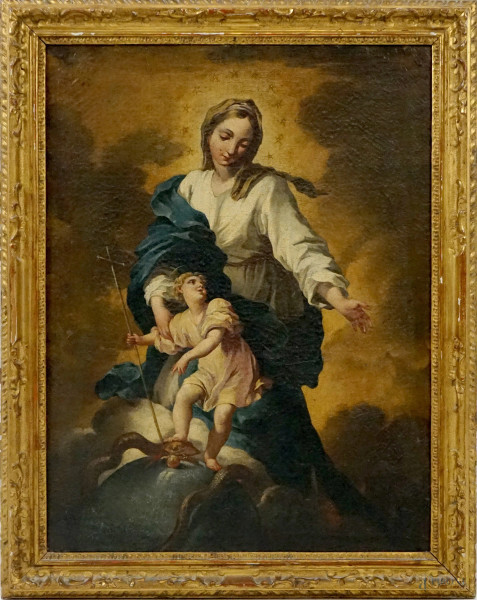 Pittore del XVIII secolo, Madonna Immacolata, olio su tela, cm 59x45, entro cornice