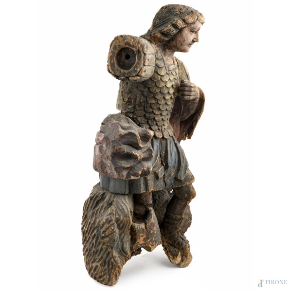 Arcangelo Michele, XIX secolo, scultura in legno policromo, altezza cm 84, (segni di usura, rottu...
