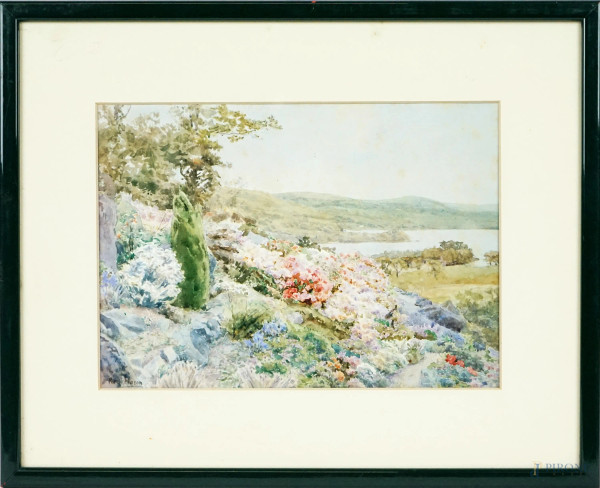 Primavera, stampa a colori, cm 19,5x27 circa, XX secolo, entro cornice, (macchie sulla carta)