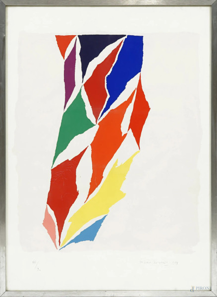 Piero Dorazio - Senza titolo, litografia a colori, firmato e datato in basso a destra Pietro Dorazio 1973, esemplare 86/90, cm 68,5x48,5, entro cornice