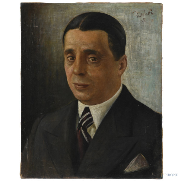 Ritratto virile, XX secolo, olio su tela, cm 50x40, firmato e datato 