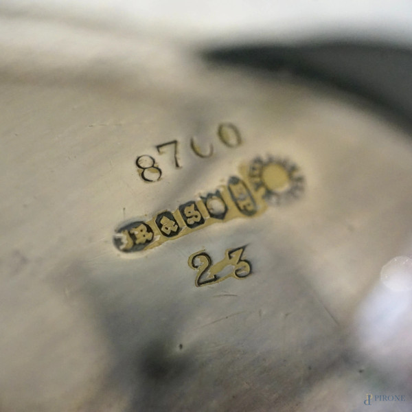 Scaldavivande in metallo argentato, Inghilterra, XX secolo, cm h 20x33x22