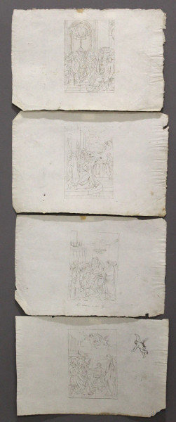 Lotto di quattro bozzetti raffiguranti scene religiose, 26x40 cm, XVIII sec.