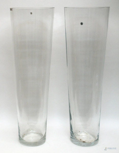 Coppia di portaombrelli in cristallo, H 70 cm.