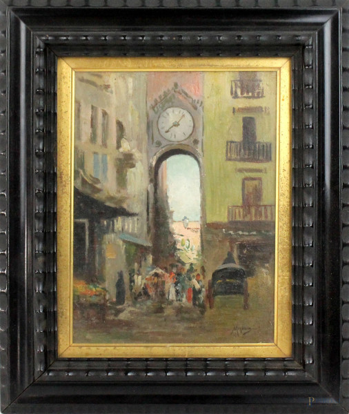 Arco di Sant'Eligio, olio su tavola, cm 23x19, firmato, entro cornice