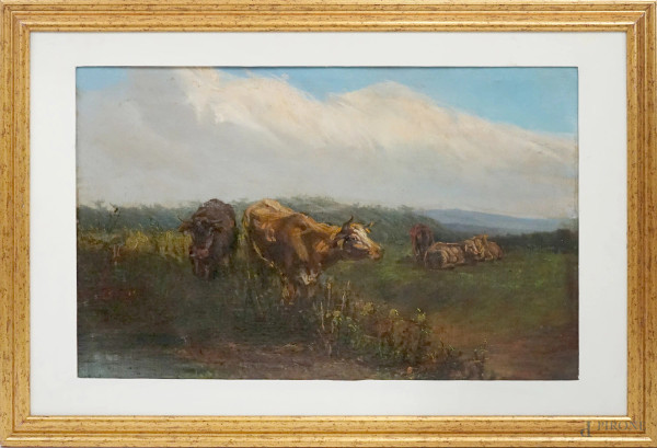 Paesaggio, olio su tela, cm 60x80, firmato Karpov, entro cornice