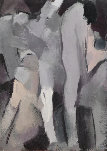Edoardo Krumm (1916-1993), Corpi, tecnica mista su tela, cm 70x50, firmato al retro