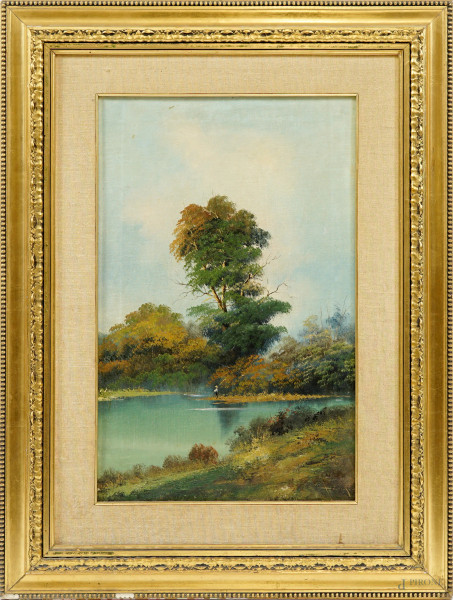 C. Luperini, Passeggiata galante, olio su tela, cm 50x70, firmato e datato, entro cornice