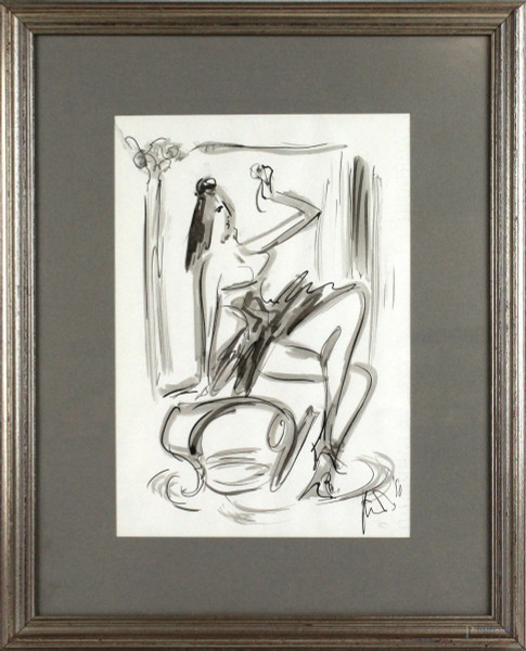 Giovanni Stradone - Figura femminile, china su carta, cm. 32x22, entro cornice.