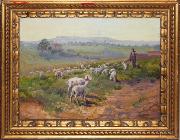 Paesaggio con pastore e gregge