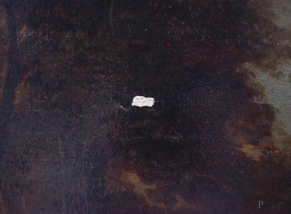 Pittore europeo del XVII secolo, Cueillette, olio su tavola, cm 73x104, entro cornice, (piccole c...