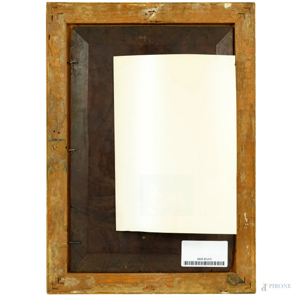 M. Arosa (d'apres) Nudo di donna, XX secolo, stampa ritoccata applicata su tavola, cm 30x20 entro...