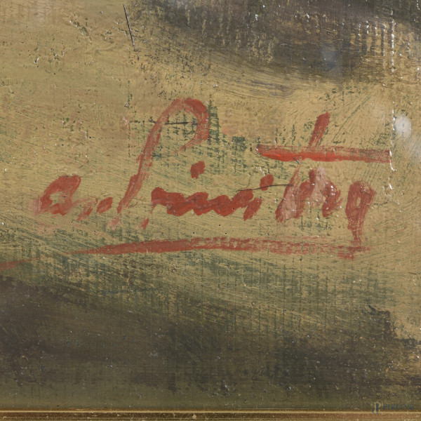 Antonio Privitera (1910-1989), Danza popolare, XX secolo, olio su masonite, cm 44,5x50, firmato i...